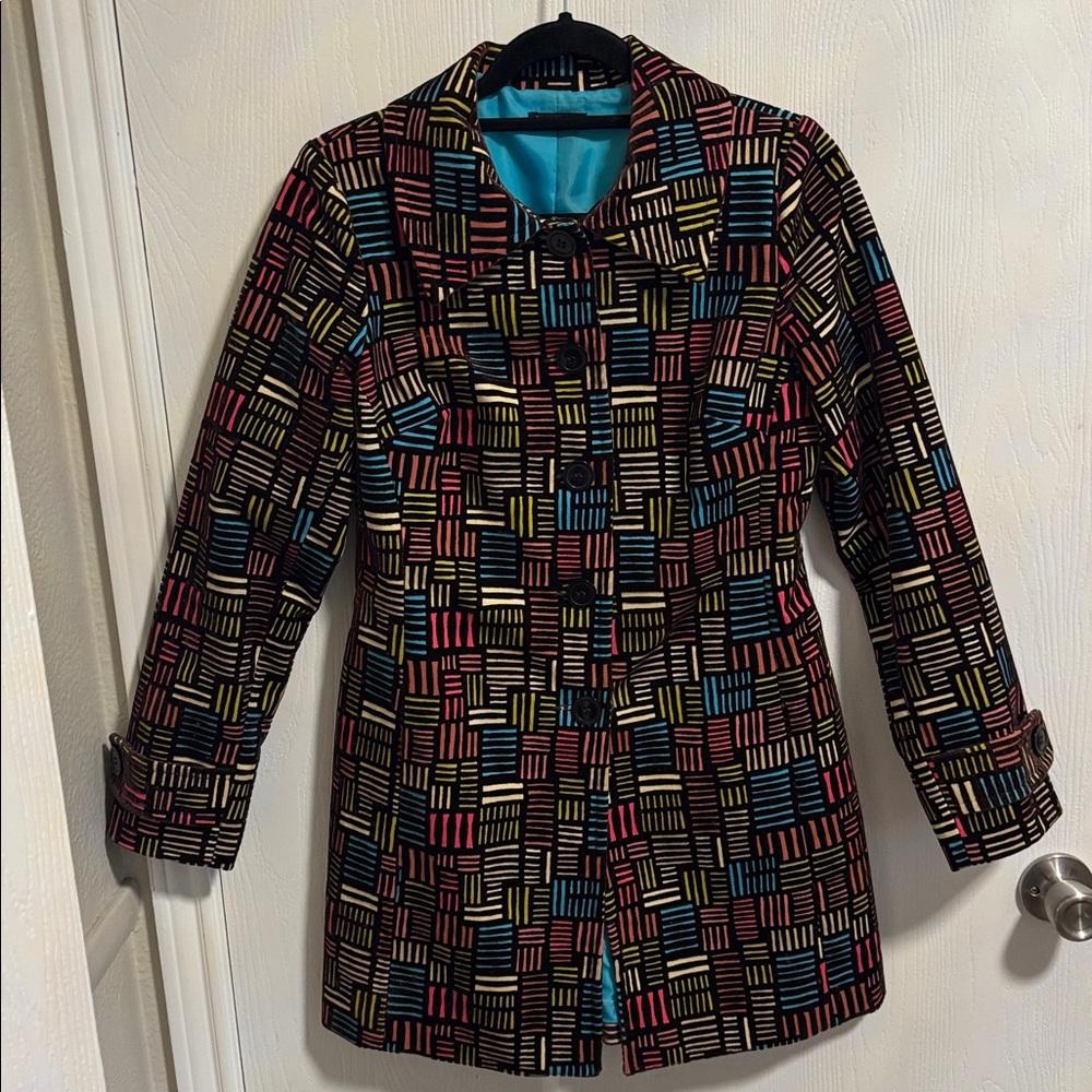 Bentley A. Anthropology Geometric Print Jacket Swing Coat Small Made In USA